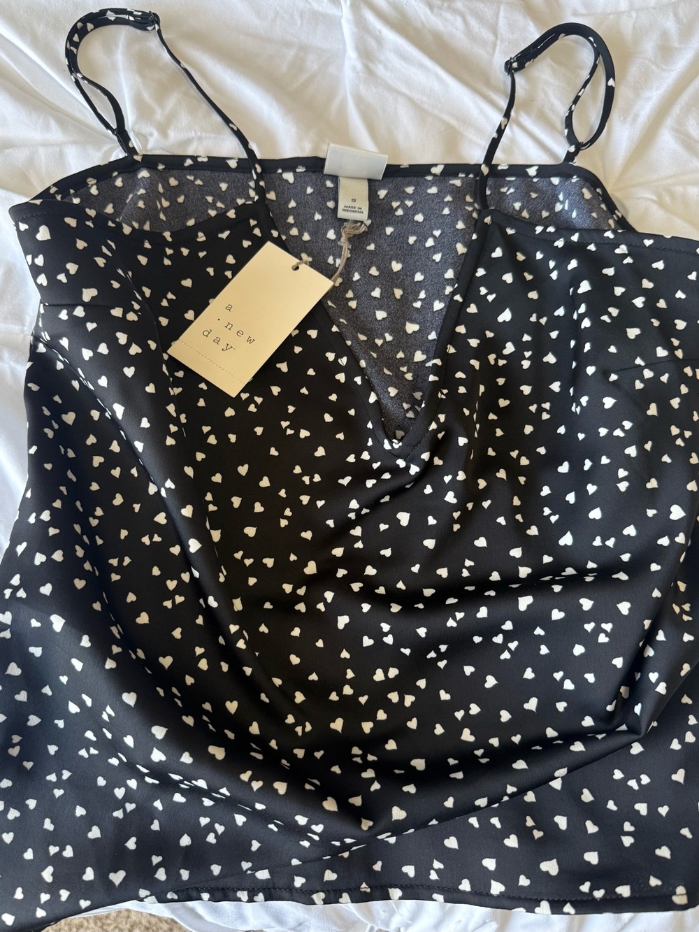 NWT A New Day 🖤 Black Cami with White Heart Print 🖤